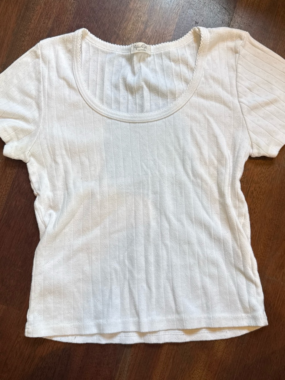 Brandy Melville White Ribbed Scoop Short Sleeve Tee
